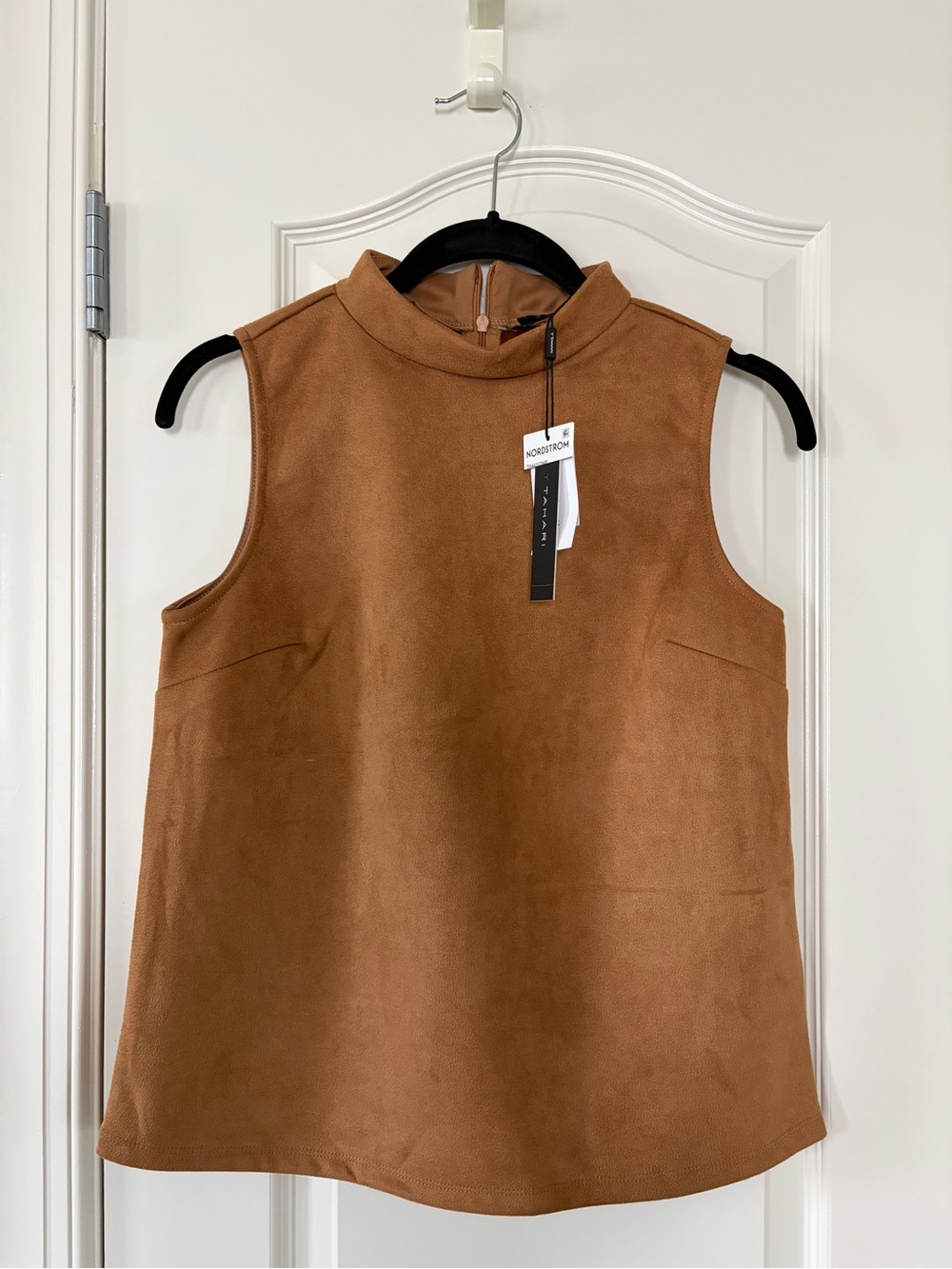 T Tahari Camel Suede-Look Sleeveless top